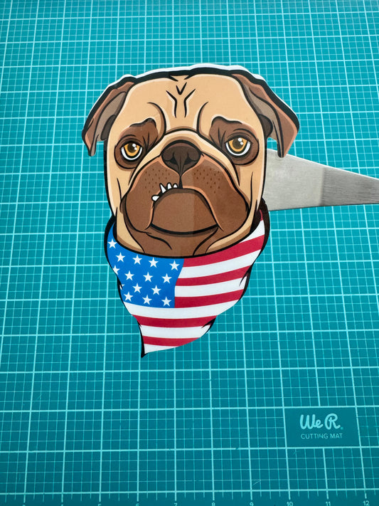 American Flag Pug Sticker